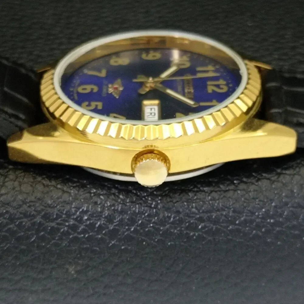 Vintage 1980 Citizen Automatic Mens Gold Watch W/daydate & Blue accents